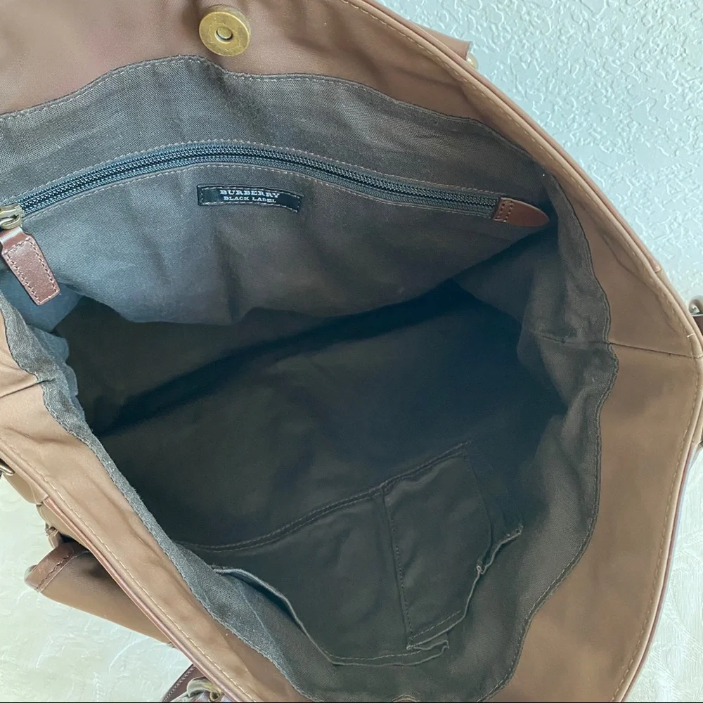Burberry brown front pocket nylon tote bag
